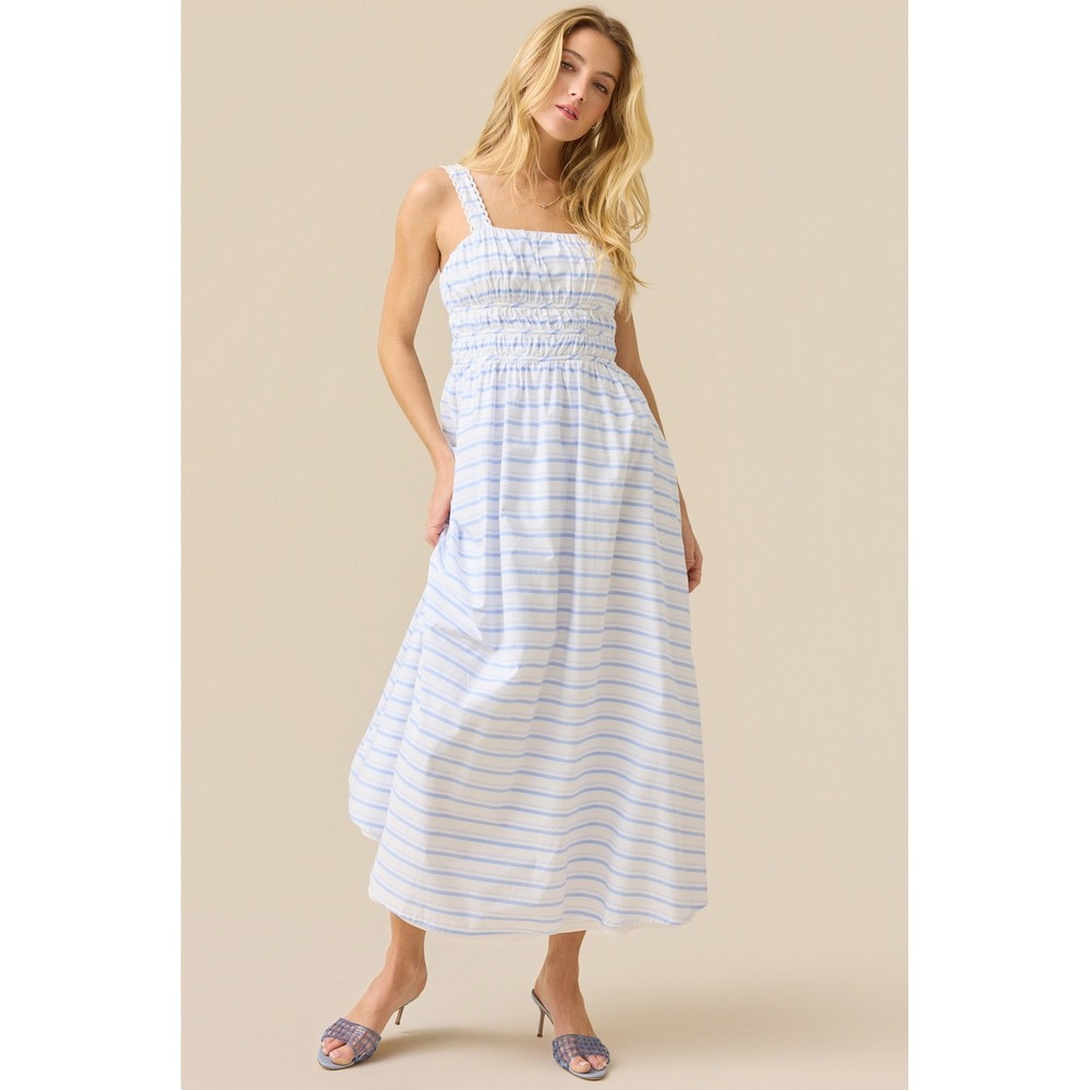 Altar'd State Blue and White Striped Smocked Maxi Dress Size Small - Picture 1 of 9